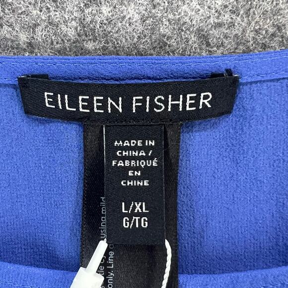 Eileen Fisher Silk Georgette Poncho L Blue Sheer Cropped Boxy Ethereal Luxury - Picture 8 of 10